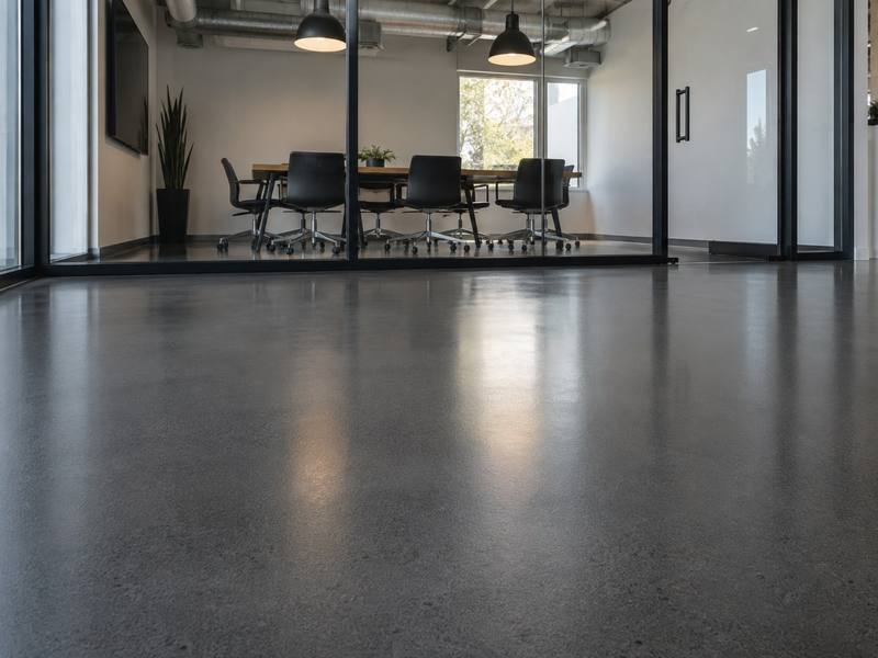 Dark grey epoxy floor in a meeting room in Prince George