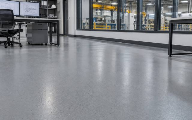 Light grey epoxy floor in an engineering office in Prince George